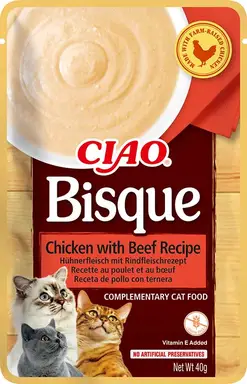INABA Bisque Cat Chicken with Beef Recipe.
