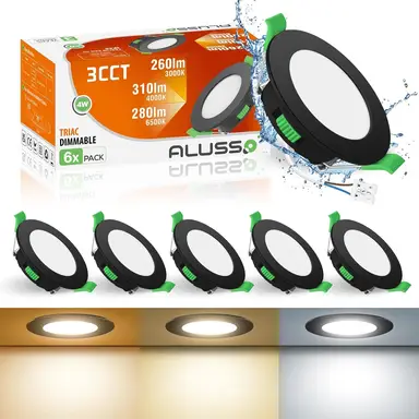 ALUSSO Spot LED encastrable noir 230 V, 4 W, 68 mm IP44 - Lot de 6
