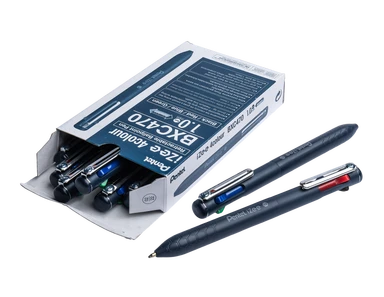 Pentel iZee 4 Colour 1.0mm Ballpen Dark Blue Barrel Black, Red, Blue & Green Ink Pack of 12