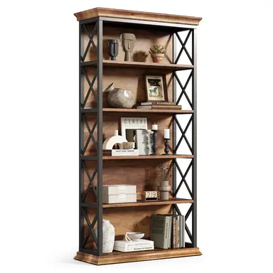 tribesigns 5-Tier Bookshelf, 180 cm Industrial-Style Bookshelf/Cabinet, Floorstanding 5-Tier Display & Storage Shelf, Tall Bookshelf for Home Office, Living Room, Bedroom, Brown & Black