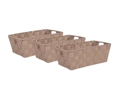 KEVAHOME SET OF 3 PP WOVEN STRAP SMALL SHELF  TOTE-TAUPE    12"X6.5"X4.5"