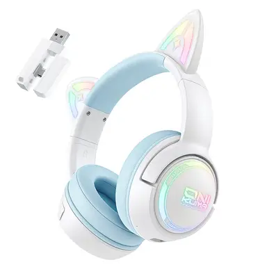 ONIKUMA Gaming-Headset – Kabelloses und kabelgebundenes Gaming-Headset mit 4 Modi, 50-mm-Treiber, RGB-Beleuchtung, Bluetooth 5.3, 1000-mAh-Akku, Modell GT838 (Weiß-Blau)