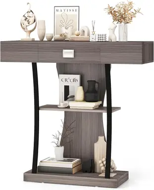 COSTWAY T-Shaped Console Table for Small Space-Grey