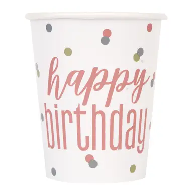 Unique Party Paper Cups, Glitz Rose Gold, 266ml, 8 Pack