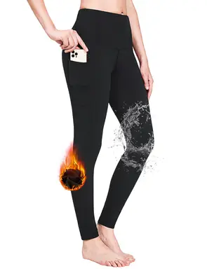baleaf Fleece Lined Leggings Women Winter Thermal Warm Yoga Pants High Waisted with Drawstring Pockets Water Resistant Black M