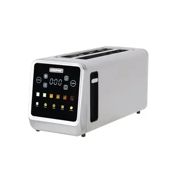 Geepas 5-in-1 Digital Touchscreen 4 Slice Long Slot Toaster, Bagels, 5 Bread Types, Stainless Steel Housing, Extra-Wide Slots, 1450W, Silver - GBT36566UK