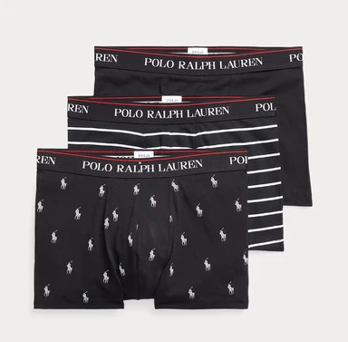 Ralph Lauren Classic Stretch-Cotton Trunk 3-Pack Black/Black White Strp/Black Aopp S 714830299009