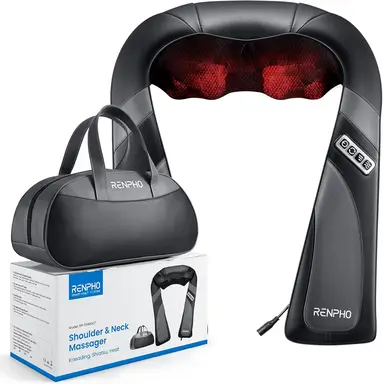 RENPHO SNM097 Neck Massager Portable Single Unit Classic Black 3D Deep Kneading with Heat Therapy Multi-Function Massage Includes Carry Case