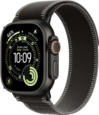 Apple Watch Ultra 3 GPS + mobiel netwerk 49 mm zwarte titanium kast met zwart/houtskool Trail Loop - M/L