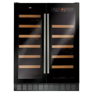 CDA FWC624BL 60cm Freestanding/Under Counter Double Door Wine Cooler, 40 Bottle Capacity, Black