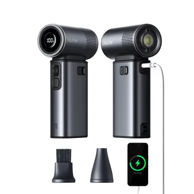 JISULIFE Turbo Handheld Fan Ultra2, 9000mAh Rechargeable, Max 25 Hrs, 100 Speed Turbo Fan, 18W Power Bank with Flashlight, Multi-Function, Metal Grey