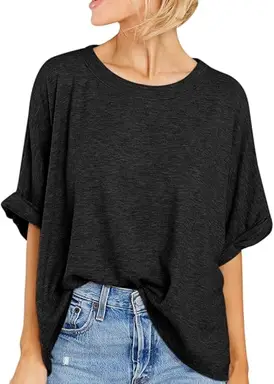 Women Oversized T-Shirt Summer Casual Short Sleeve Loose Tee Tops (black, M)