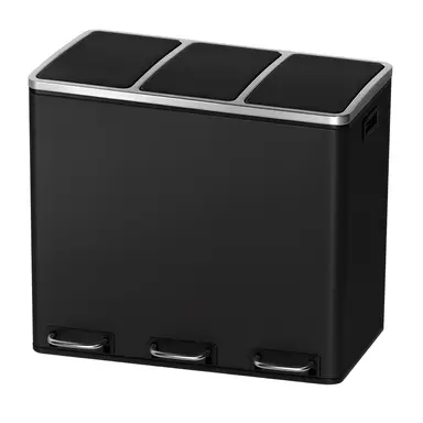 Ochama   Mülleimer Küche, 3 x 18 L, Mülltrennsystem 3 Fächer, inklusive 15 Müllbeutel, Abfalleimer, Treteimer, mit Deckel, schwarz