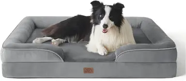 BEDSURE Orthopaedic Dog Bed, Ergonomic Dog Sofa, 89 x 63 cm, Dog Couch with Egg Carton Foam for Medium Dogs, Washable, Non-Slip Dog Beds, Grey