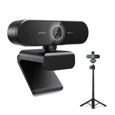EMEET 4K Webcam with Dual Noise-Reducing Microphones, Auto Light Adjustment, 360° Rotatable Mount, Plug & Play USB Webcam E3131 + Tripod