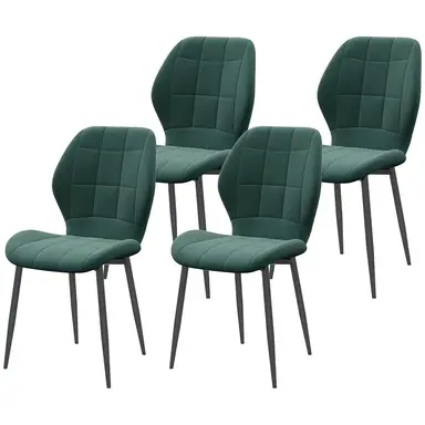 Homcom Dining Chairs, Checked Soft-Touch Fabric, Green, 4 Pcs