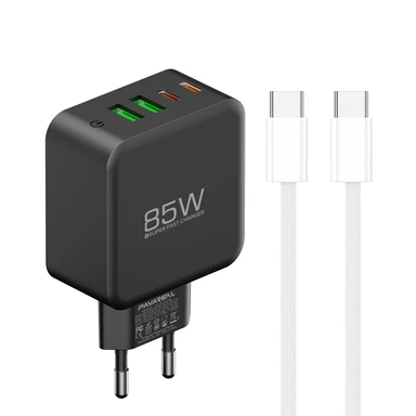 Ensemble Chargeur Noir PAVAREAL K129 Standard Européen GaN A+A+C+C PD85W (Double Charge Rapide CtoC)