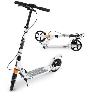 Scooter with 200mm PU Wheels, Adjustable Height, Max Weight Capacity 100kg, Suitable for Ages 10 and Above, for All Ages and Use, White