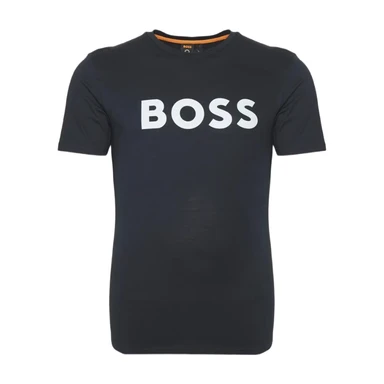 BOSS Cotton-Jersey T-shirt with Large Logo Print - Dark Blue