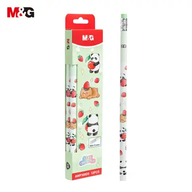 M&G 2B Wooden Pencils with Eraser, 12 Pack Triangular Kids Pencils, Graphite Student Pencils for School, Writing, and Drawing, Cute Panda Design