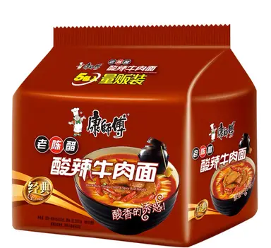 Master Kong Hot & Sour Beef Flavor Instant Noodles with Aged Vinegar, 5-Pack (110g x 5)