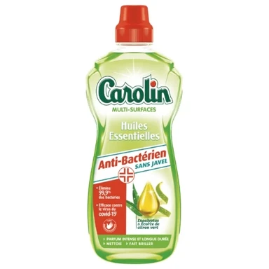 CAROLIN Multi Surfaces Anti Bacterien Sans Javel  Aux Huiles Essentielles Eucalyptus Et Ecorce De Citron Vert 1L