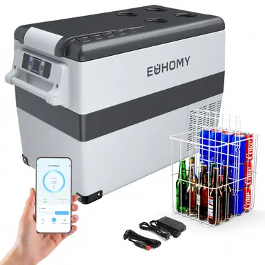 EUHOMY 40L Kompressor Kühlbox [-20℃~20℃] | 15-Min Schnellkühlung| APP Steuerung| ECO-Modus (<45W) & MAX-Modus | 12/24V DC + 100-240V AC | 3-Stufen Batterieschutz (L/M/H) | Tragbar & Leise (<42dB) [Energieklasse C]