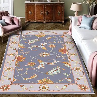 Living Room Rug, Washable Modern Farmhouse Green Area Rugs for Bedroom Dining Room, Country Floral Bird Print Pattern Carpet, Aesthetic Home Decorations Open Floor Areas Protection,72*107.8inch