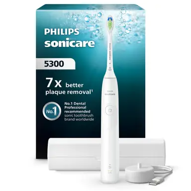Philips Sonicare 5300 Electric Toothbrush – Pressure Sensor, 3 Cleaning Modes, Smart Timer – White HX7108/02