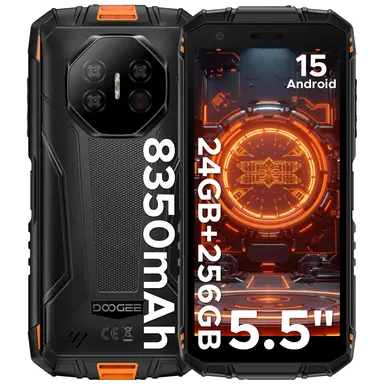 DOOGEE Fire 3 Ultra Rugged‑Smartphone, 8350 mAh, Android 15 Rugged‑Smartphone mit Gemini AI, 5,5‑Zoll HD+, Octa Core, 24 GB RAM + 256 GB Speicher, wasserdicht, 20 MP Nachtsichtkamera, Fingerabdruck‑Entsperrung, NFC, IP68/IP69K