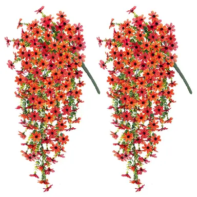 4Pcs 28.7in/72.8cm
Artificial Hanging Flowers for Outdoors Fake Plants Decoration,Faux Silk Colorful Daisy Eucalyptus Realistic for Outside Home Planter Porch Patio Yard Decor(orange&red)