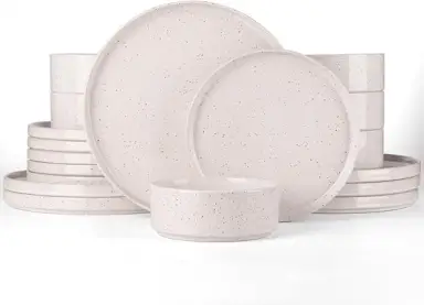 Richmount Nebula Serie Geschirrset - 18-teiliges Keramikset für 6 Personen - Enthält Essteller/Salatteller/Müslischalen - Spülmaschinen- und Mikrowellengeeignet - Cremeweiß mit Sprenkeln