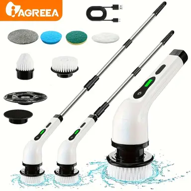 Iagreea Electric Spin Scrubber – Rechargeable, 2-Speed, Liquid Storage, 6 Replaceable Heads – Black & White, 10027933