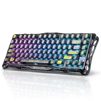GravaStar Mercury K1 Lite 75% Tri-Mode Keyboard, QWERTY US layout, Gasket Hot-Swap Mechanical Gaming Keyboard, Wireless BT5.0/2.4G/USB-C, RGB Backlight, for Win/Mac, Black