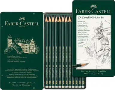 Faber-Castell Castell 9000 Graphite Pencil Art Set, Tin of 12