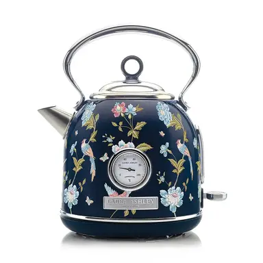 VQ Laura Ashley Retro Dome Kettle, 1.7L, Rapid Boil, Hand-Applied Elveden Navy Print, Vintage, Stainless Steel, Floral - VQSBPKK336LAEN