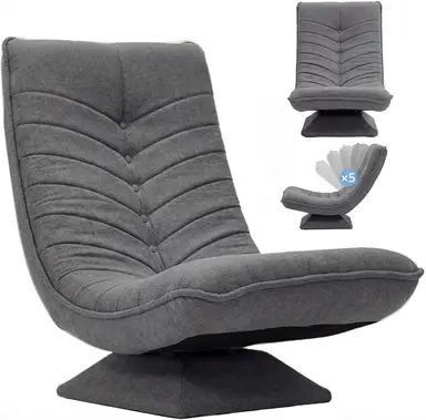 KAUFHOF Galeria Kaufhof 360° Draaibare Vloerstoel voor Woonkamer, Geen Montage Vereist, Grijs Corduroy | Verstelbare & Opvouwbare Rugleuning, Ondersteunt tot 150 kg, 60 x 105 x 87 cm | Ideale Gamestoel of Leesstoel