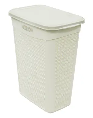 JVL Knit Design Slim Lidded Laundry Basket – White