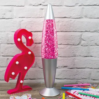 GLOBAL GIZMOS Lava Lamp Rocket Glitter Pink/Silver