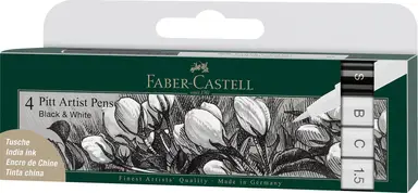 Faber-Castell Pitt Artist Pen Black & White, Wallet of 4