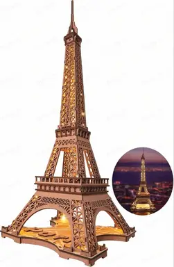 Robotime Rolife Puzzle 3D en bois Tour Eiffel Nuit - 22 x 21,3 x 53 cm - 1 pièce
