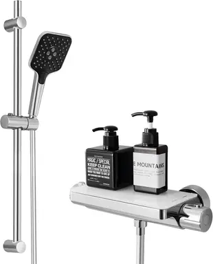 Mitigeur de Douche Thermostatique Lonheo, Ensemble Complet avec Barre Inox 70 cm, Douchette 3 Jets, Flexible 150 cm, Chrome