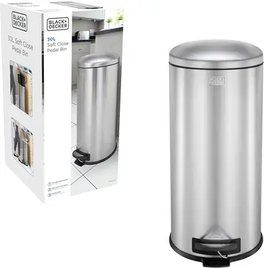 BLACK+ DECKER 30L Dome Lid Pedal Bin - Stainless Steel