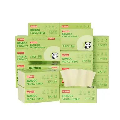 ochama Bamboo Tissues, 3-Ply Bamboo Pulp Paper, Tissue Paper, Toilet Paper, Napkins, 110 Sheets * 24 Packs, Family Pack