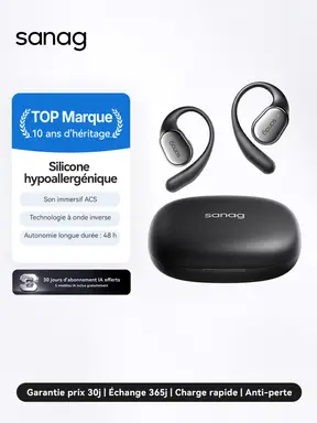 Sanag C16S Écouteurs open-ear Bluetooth avec commandes tactiles, réduction du bruit et fonction de localisation et résistance à l’eau - Noir