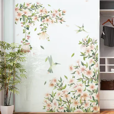 Watercolor Flowers Wall Decals Removable Spring Floral Butterfly Bird Wall Stickers Girls Bedroom Living Room Nursery Wall Decor
,Pink flowering tree