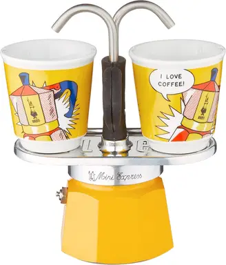 Bialetti Mini Express Lichtenstein espressomachine - 2 kopjes, geel/zwart/zilver