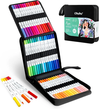 Ohuhu Dual‑Spitzen‑Brushstift‑Marker, 60 Farben, wasserbasierte Farbmarker für Kalligraphie und Journaling, Neujahrssale, Top‑Geschenkideen