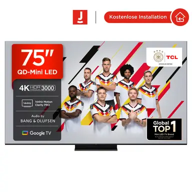TCL 75Q7C QLED Mini LED Fernseher, 75 Zoll, 4K HDR Premium, Dolby Vision IQ & Atmos, Smart TV mit Google TV, Bang & Olufsen 6.2.2 Sound, 144Hz VRR, AMD FreeSync Premium Pro, HDMI 2.1, AirPlay 2, Alexa, IMAX Enhanced