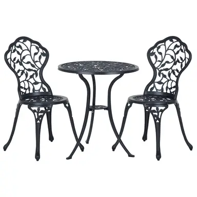 Outsunny 3 Pcs Aluminium Bistro Set Garden Furniture Dining Table Chairs Antique Outdoor Seat Patio Seater Black